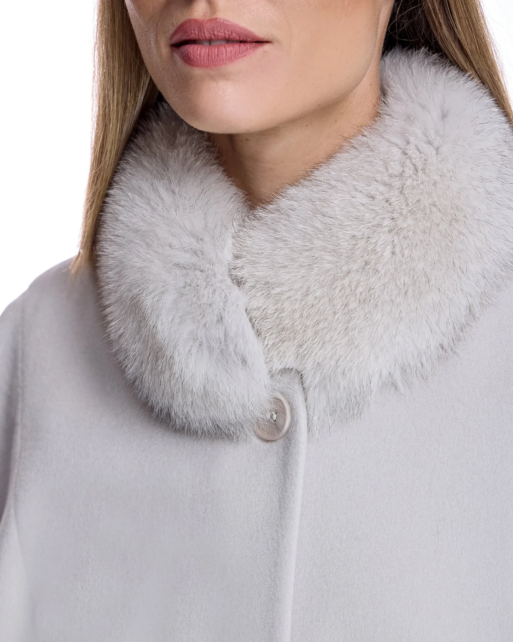 Loro Piana Wool Cape with Fox Trims