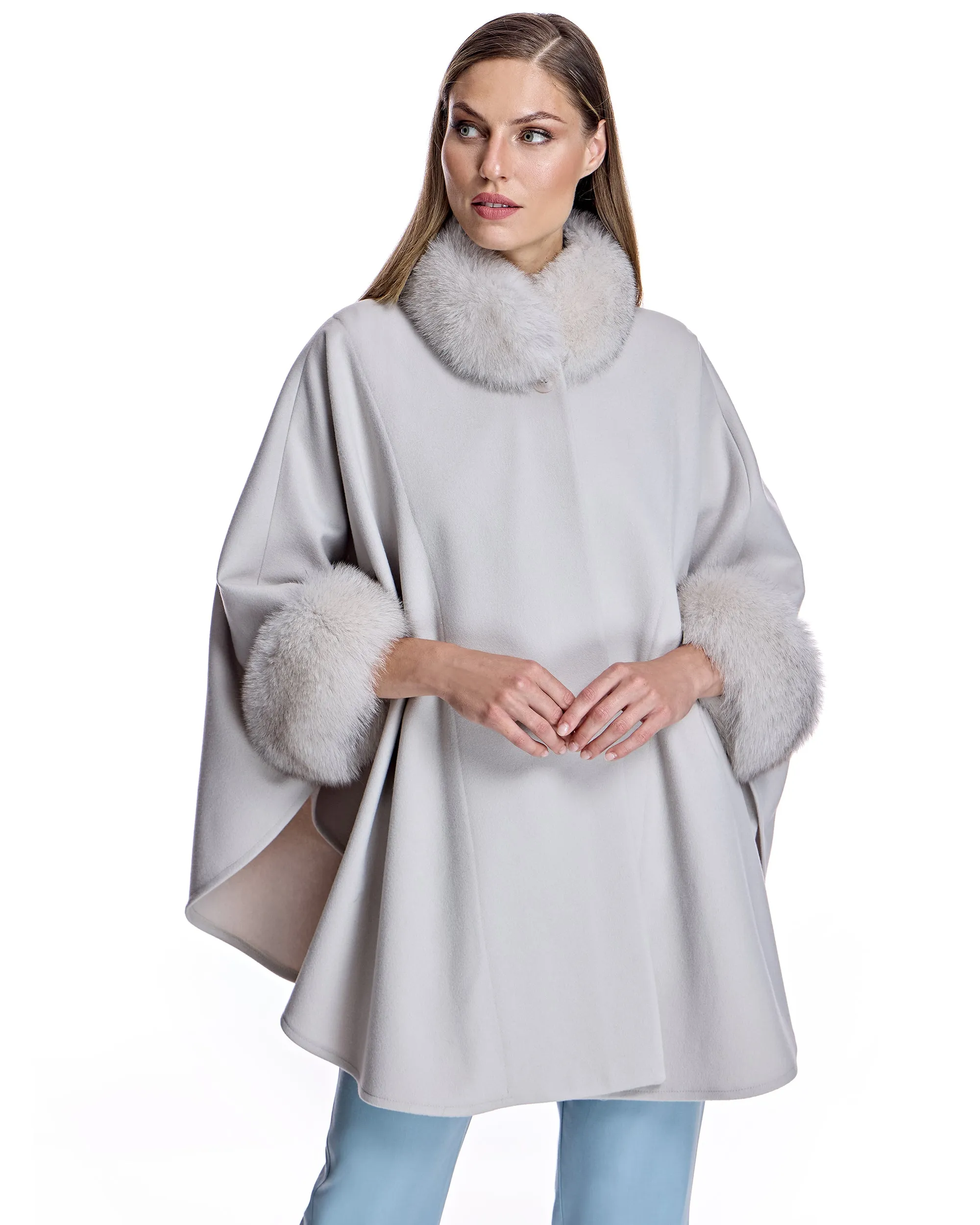 Loro Piana Wool Cape with Fox Trims