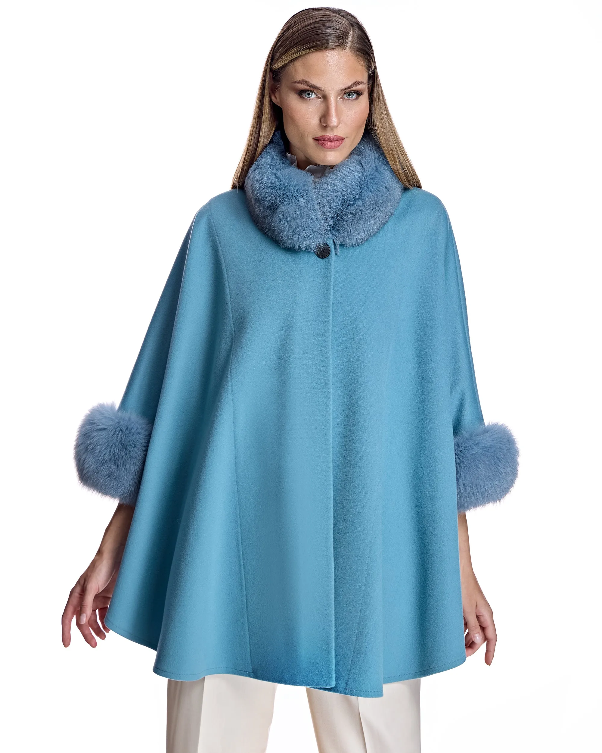 Loro Piana Wool Cape with Fox Trims