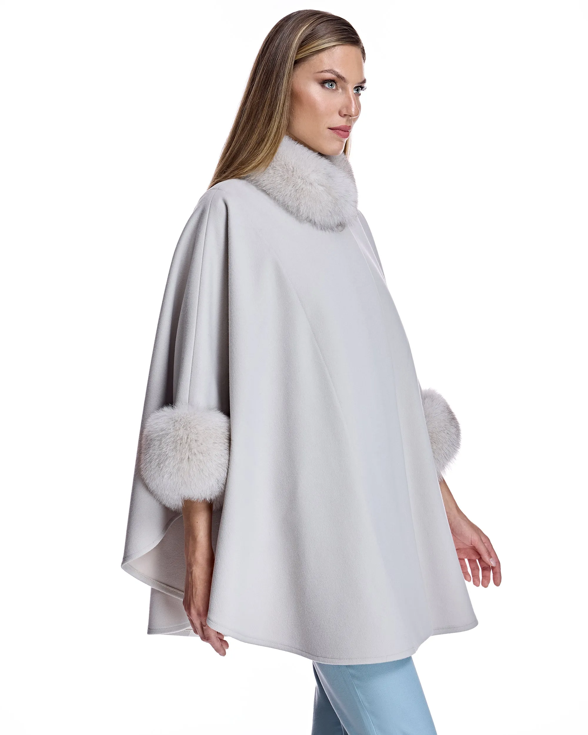 Loro Piana Wool Cape with Fox Trims