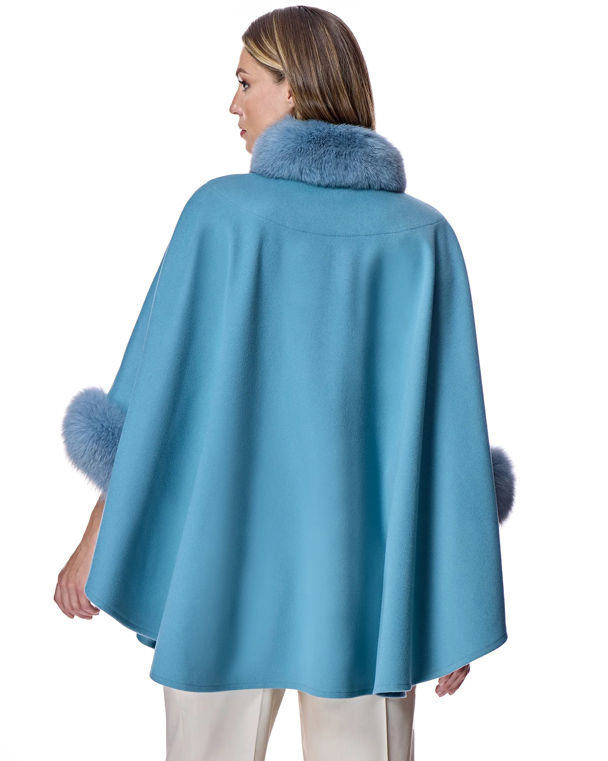 Loro Piana Wool Cape with Fox Trims