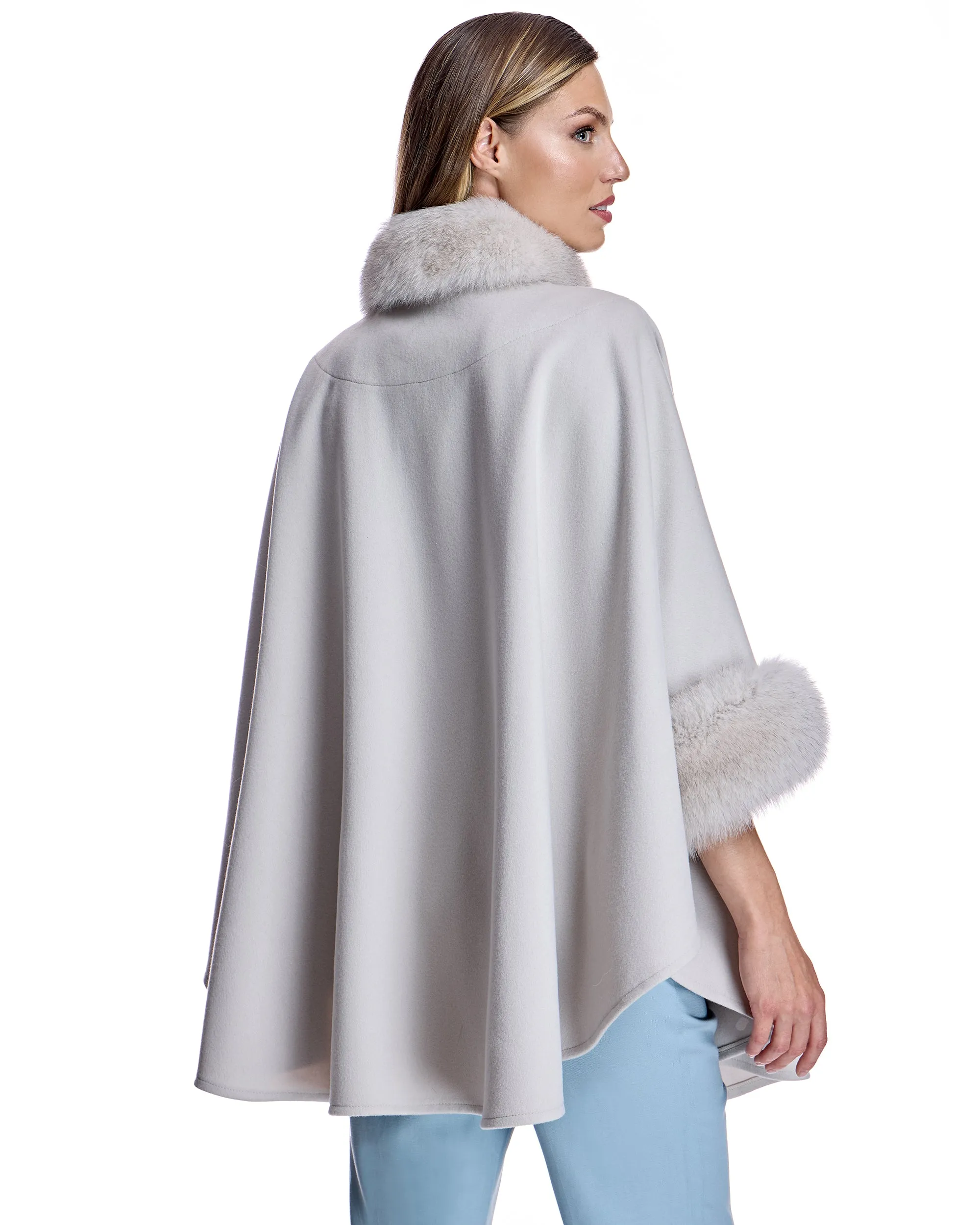 Loro Piana Wool Cape with Fox Trims