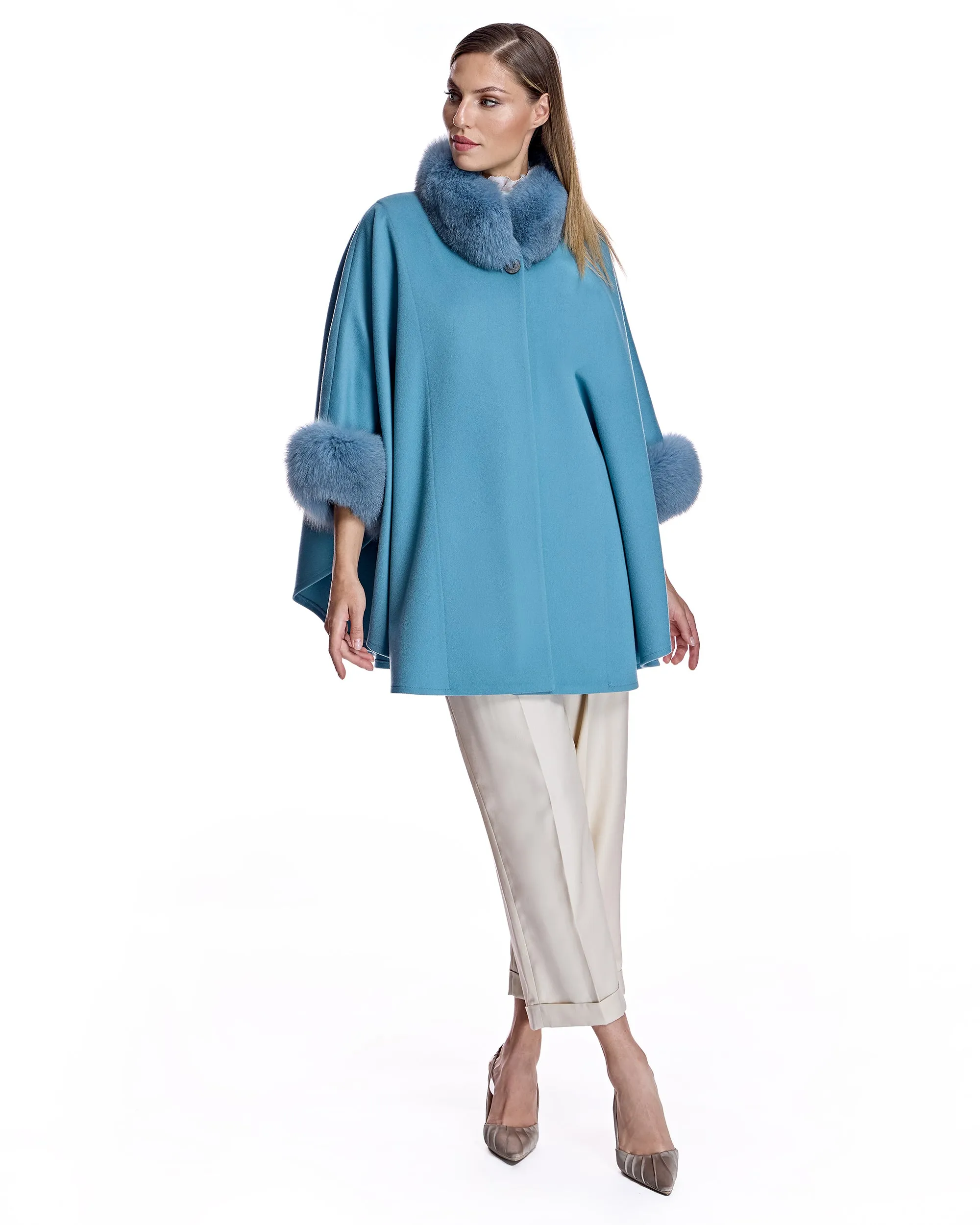 Loro Piana Wool Cape with Fox Trims