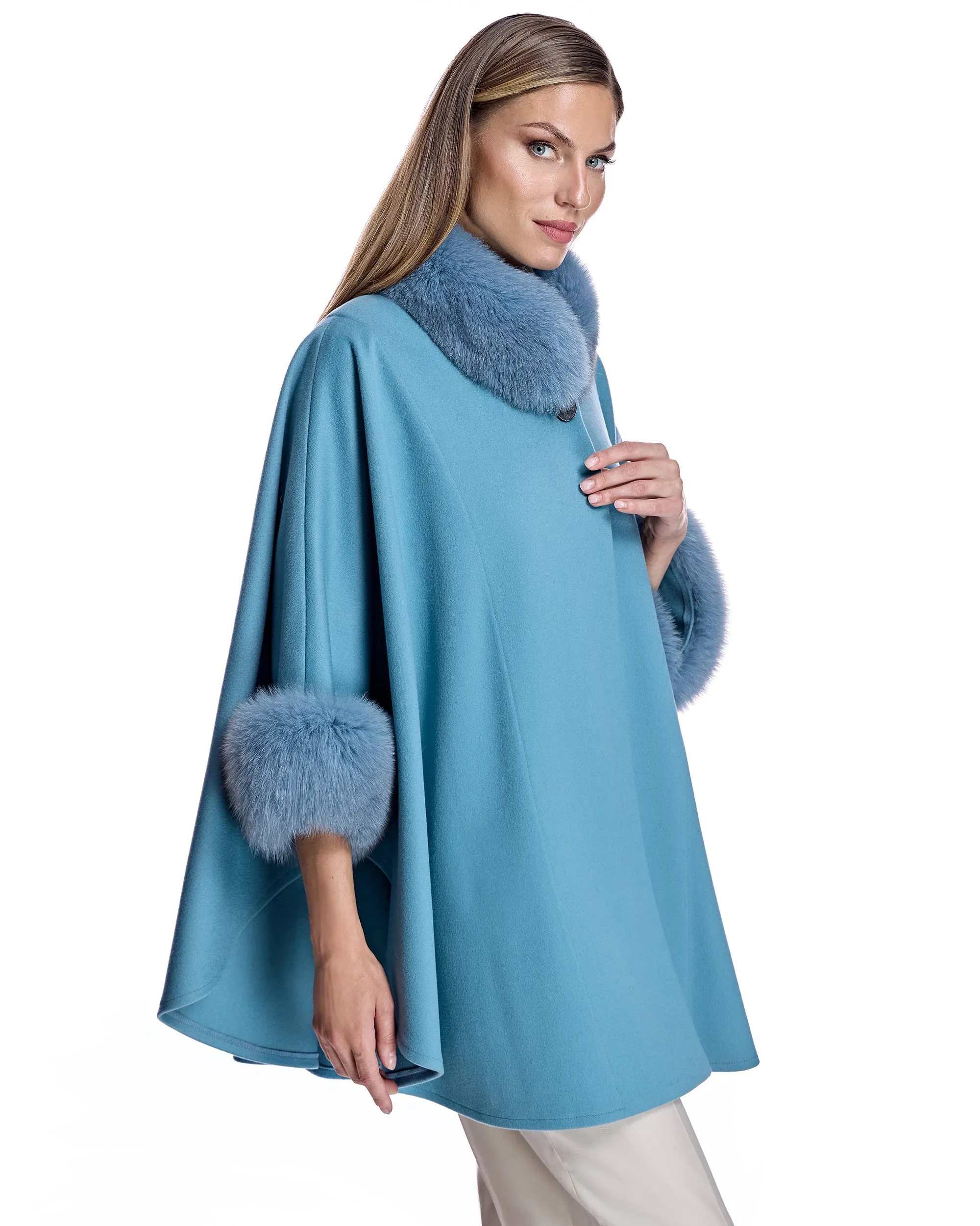 Loro Piana Wool Cape with Fox Trims