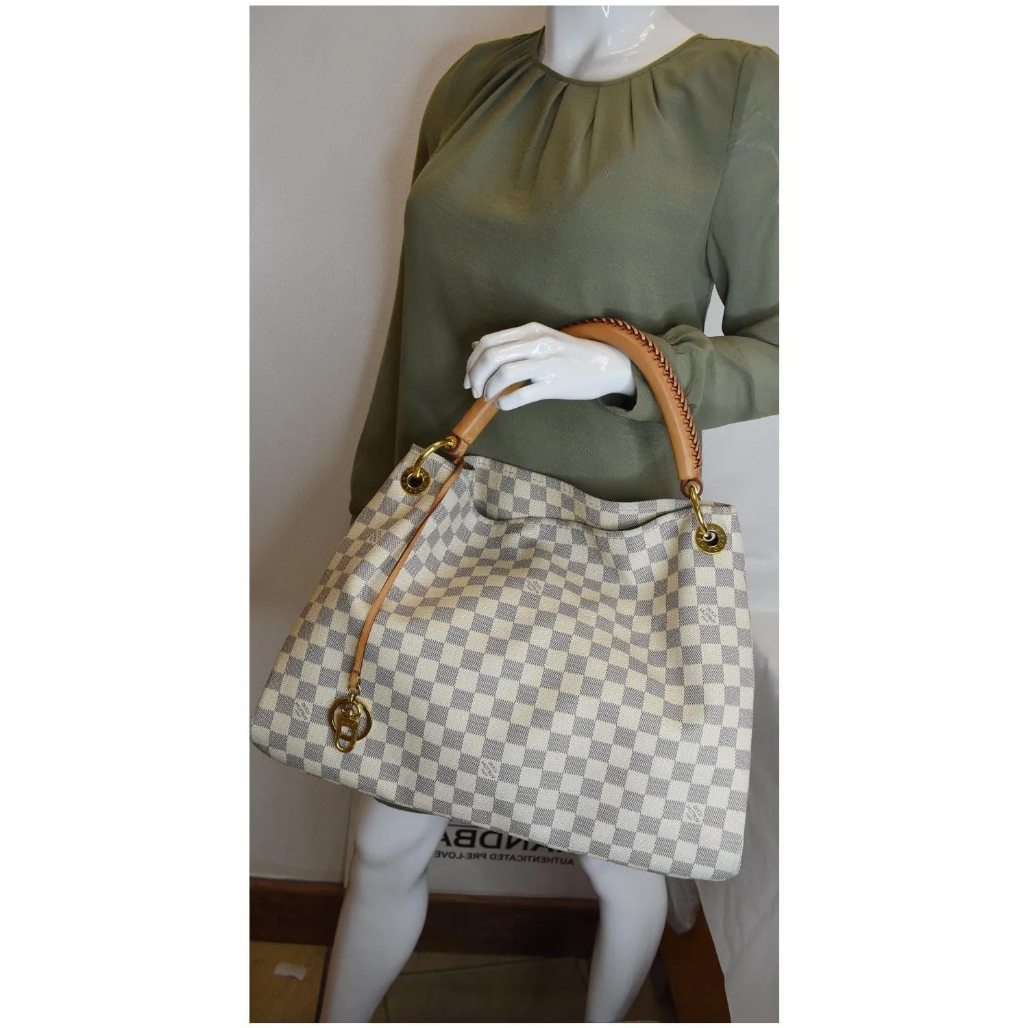LOUIS VUITTON Artsy MM Damier Azur Shoulder Bag White