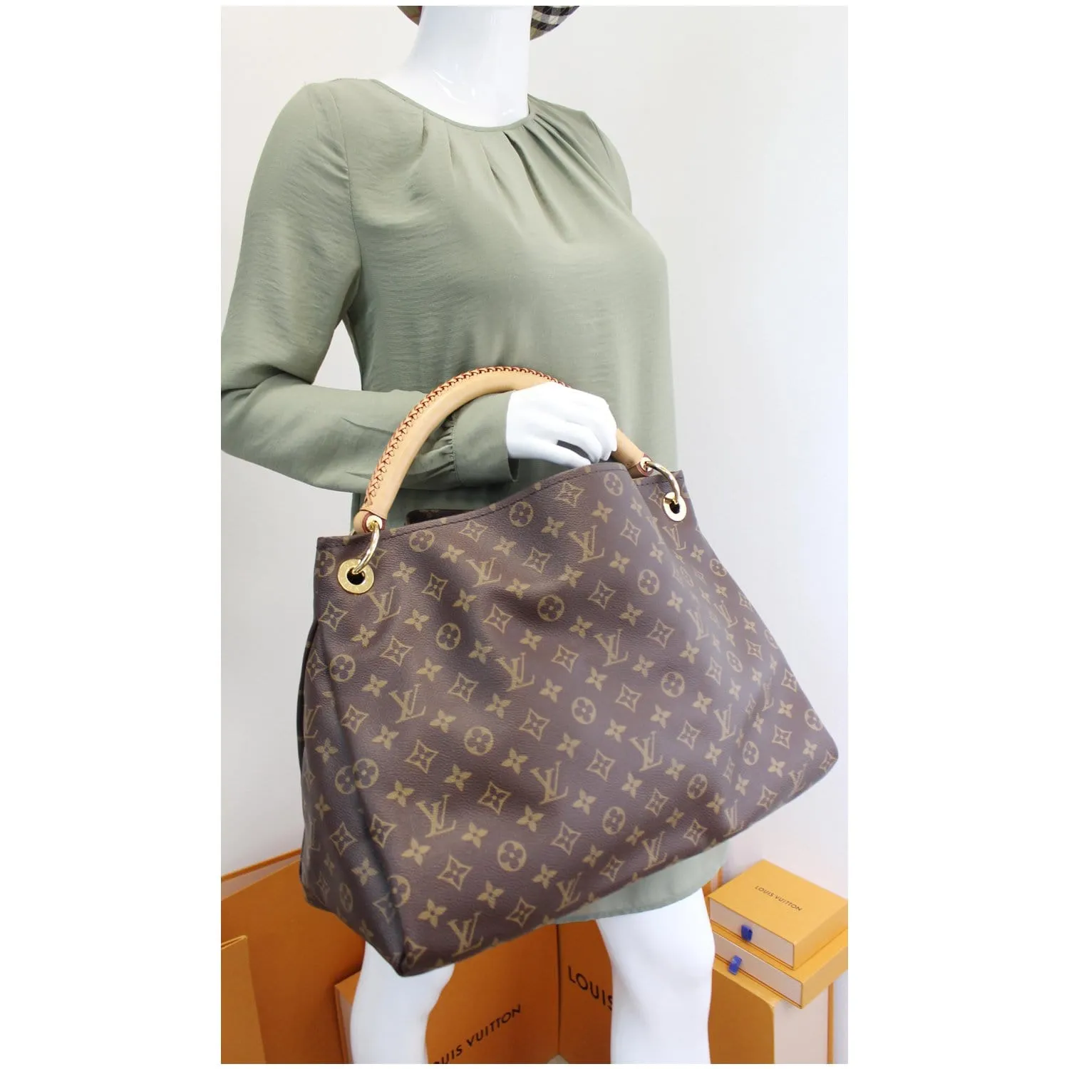 LOUIS VUITTON Artsy MM Monogram Canvas Hobo Shoulder Bag Brown