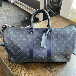 Louis Vuitton Black and Grey Logo Coated Canvas Keepall Duffle Bag .45