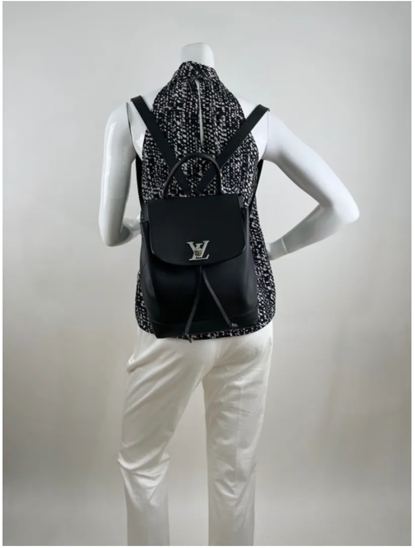 Louis Vuitton Calfskin Leather Lockme MM Backpack in Black