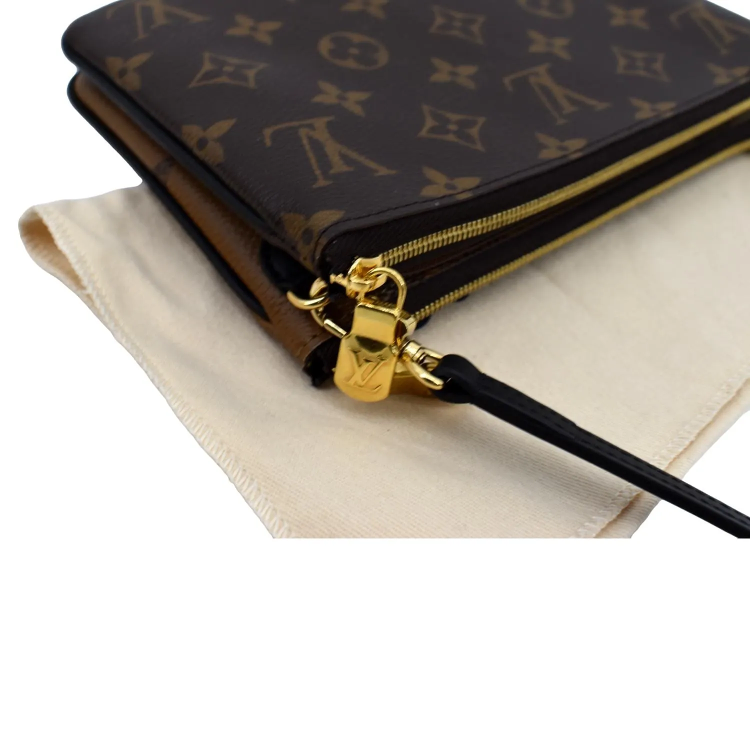 LOUIS VUITTON Double Zip Pochette Reverse Monogram Giant Crossbody Bag Brown
