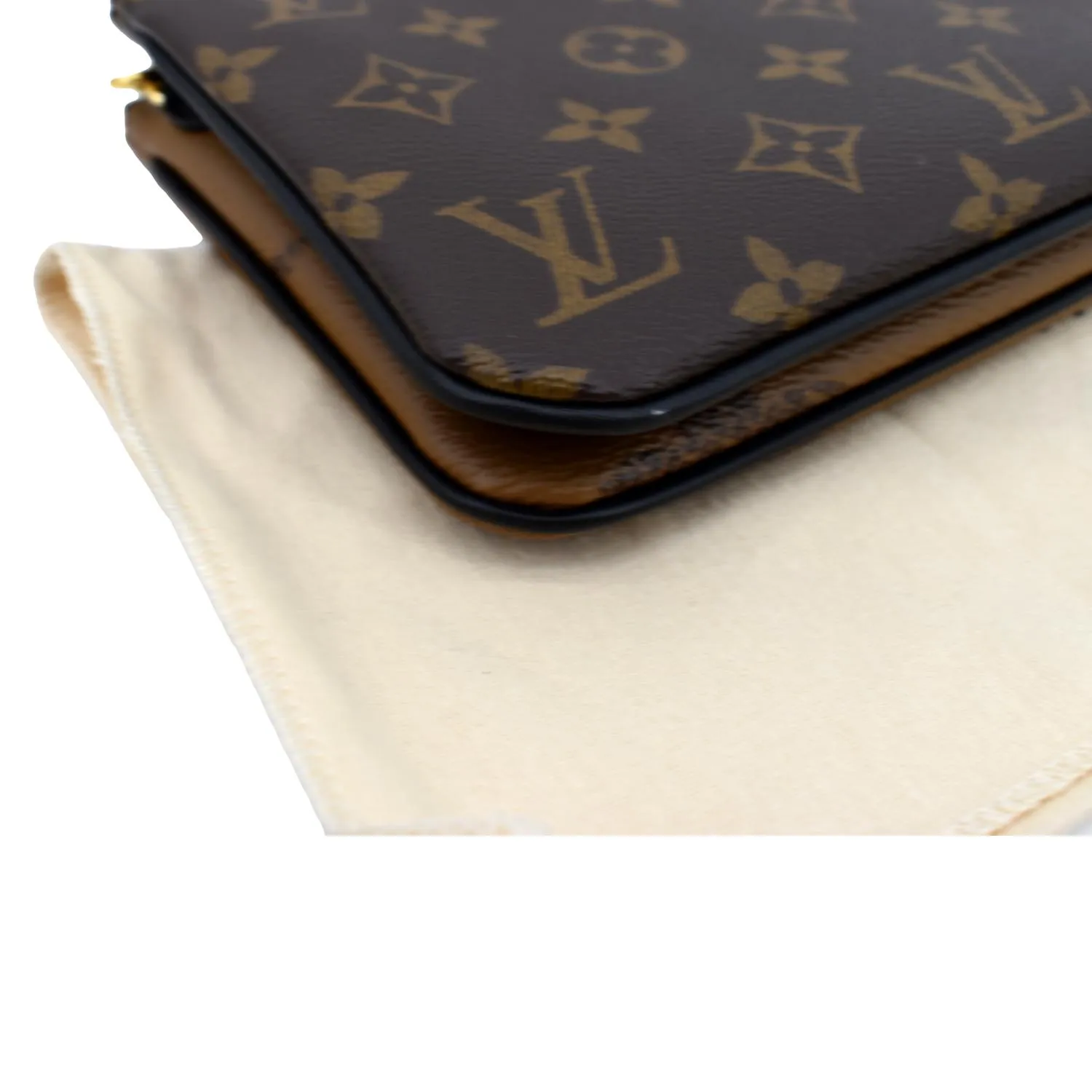 LOUIS VUITTON Double Zip Pochette Reverse Monogram Giant Crossbody Bag Brown