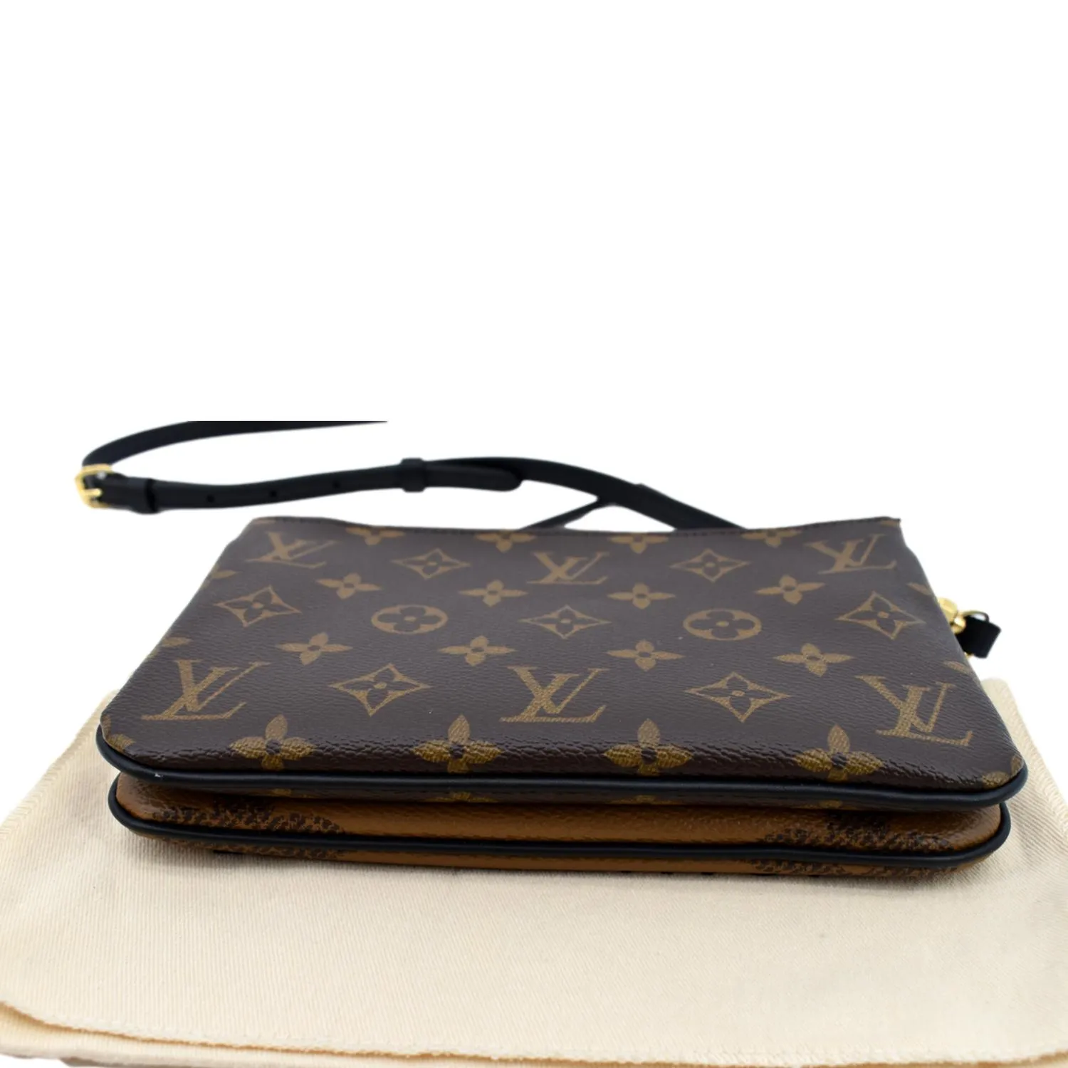 LOUIS VUITTON Double Zip Pochette Reverse Monogram Giant Crossbody Bag Brown