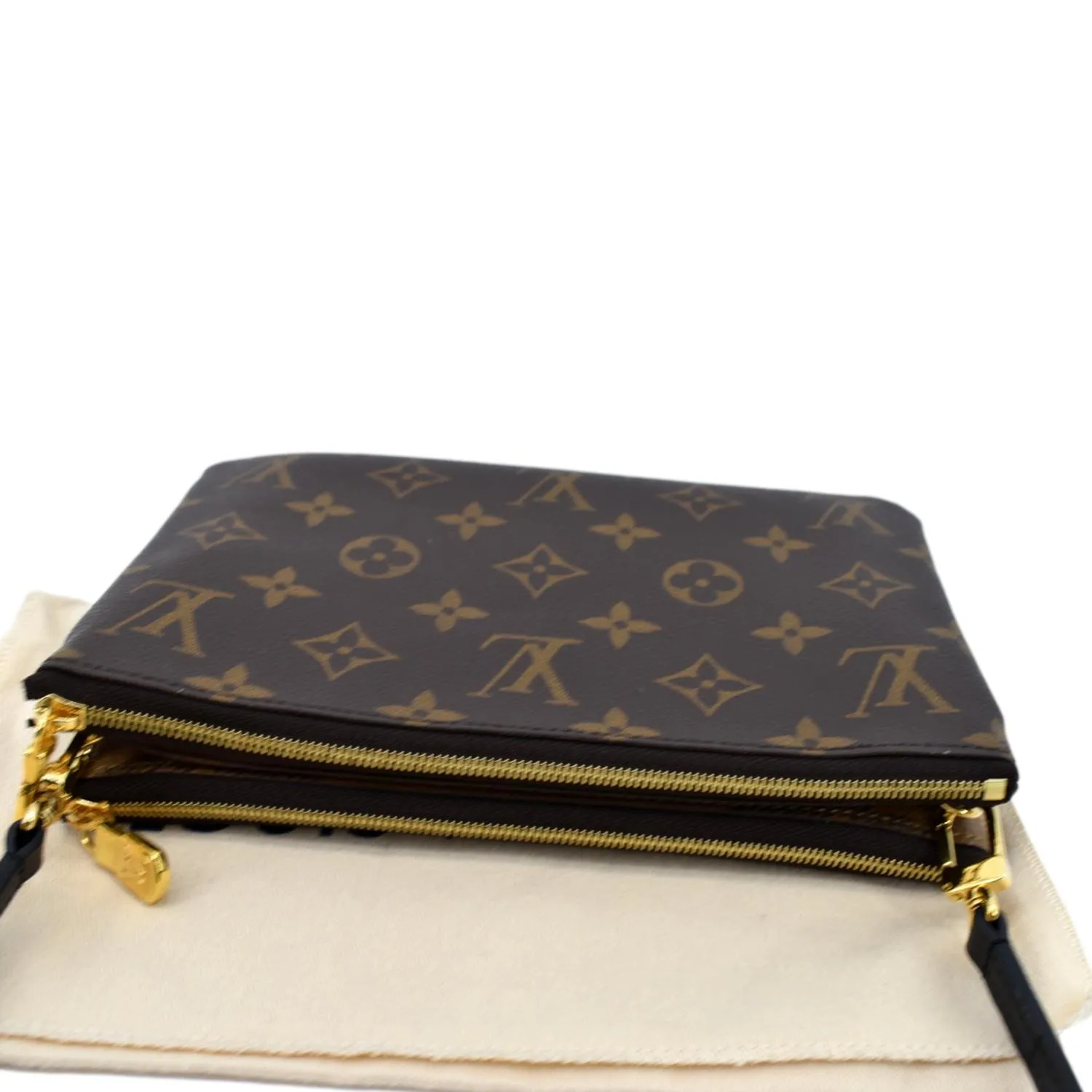 LOUIS VUITTON Double Zip Pochette Reverse Monogram Giant Crossbody Bag Brown