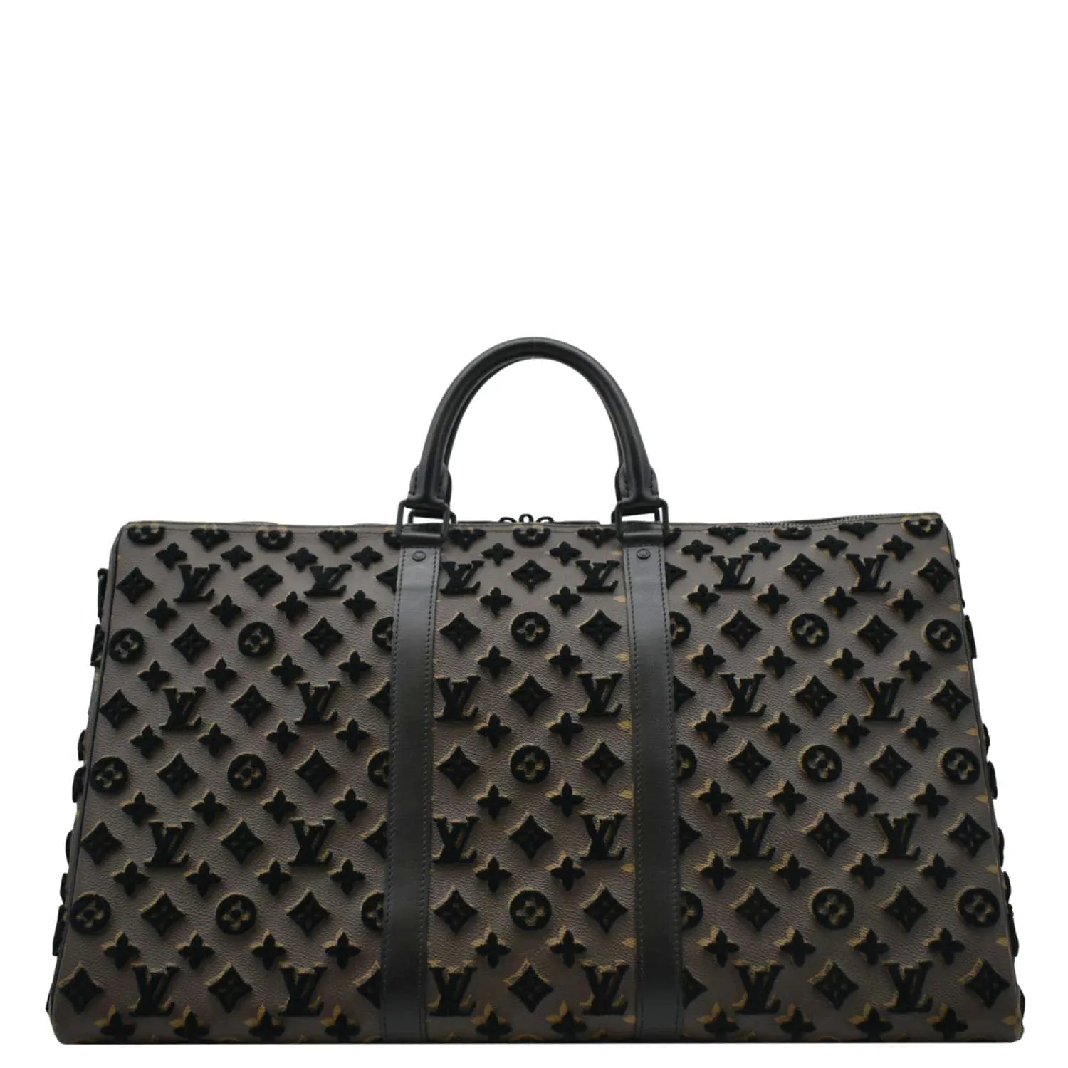LOUIS VUITTON Keepall Triangle 50 Monogram Tuffetage Travel Bag Black