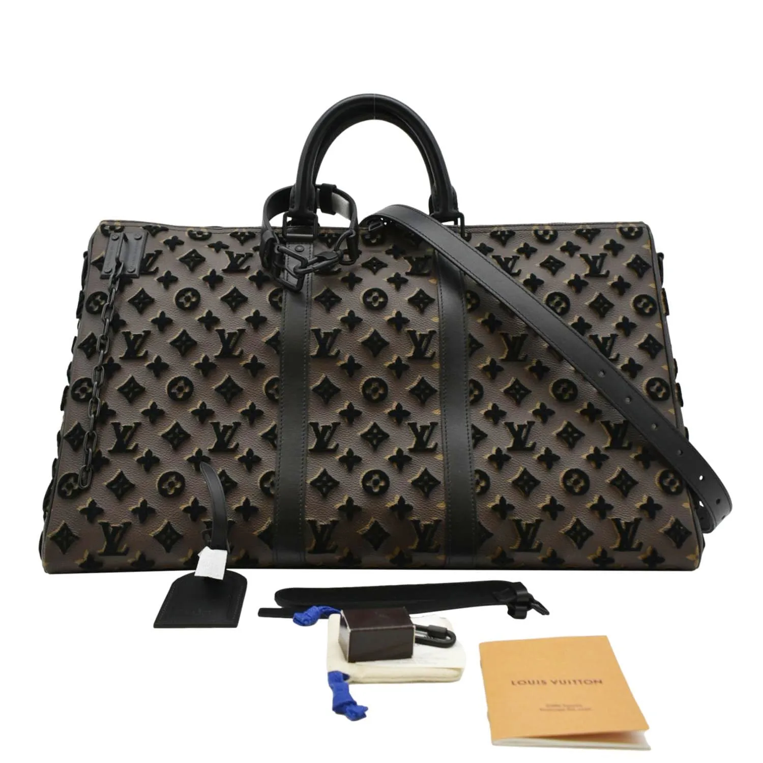 LOUIS VUITTON Keepall Triangle 50 Monogram Tuffetage Travel Bag Black