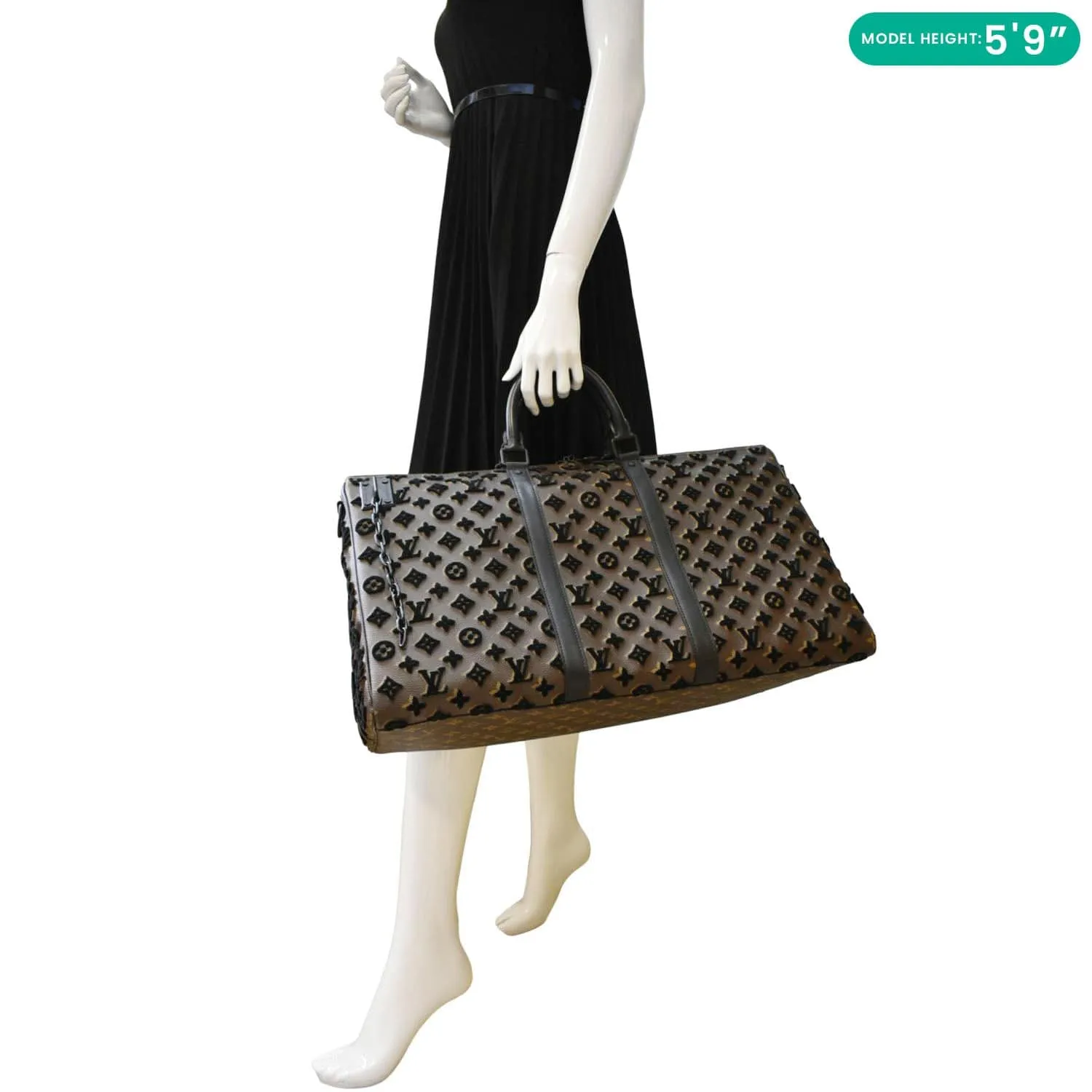 LOUIS VUITTON Keepall Triangle 50 Monogram Tuffetage Travel Bag Black