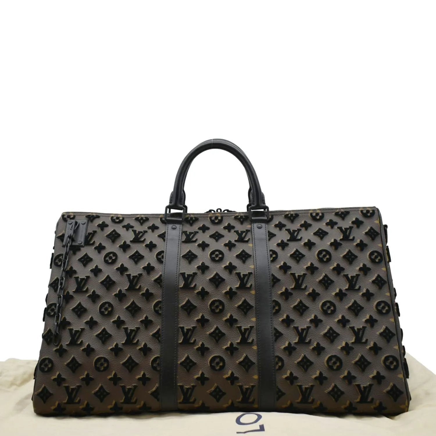 LOUIS VUITTON Keepall Triangle 50 Monogram Tuffetage Travel Bag Black