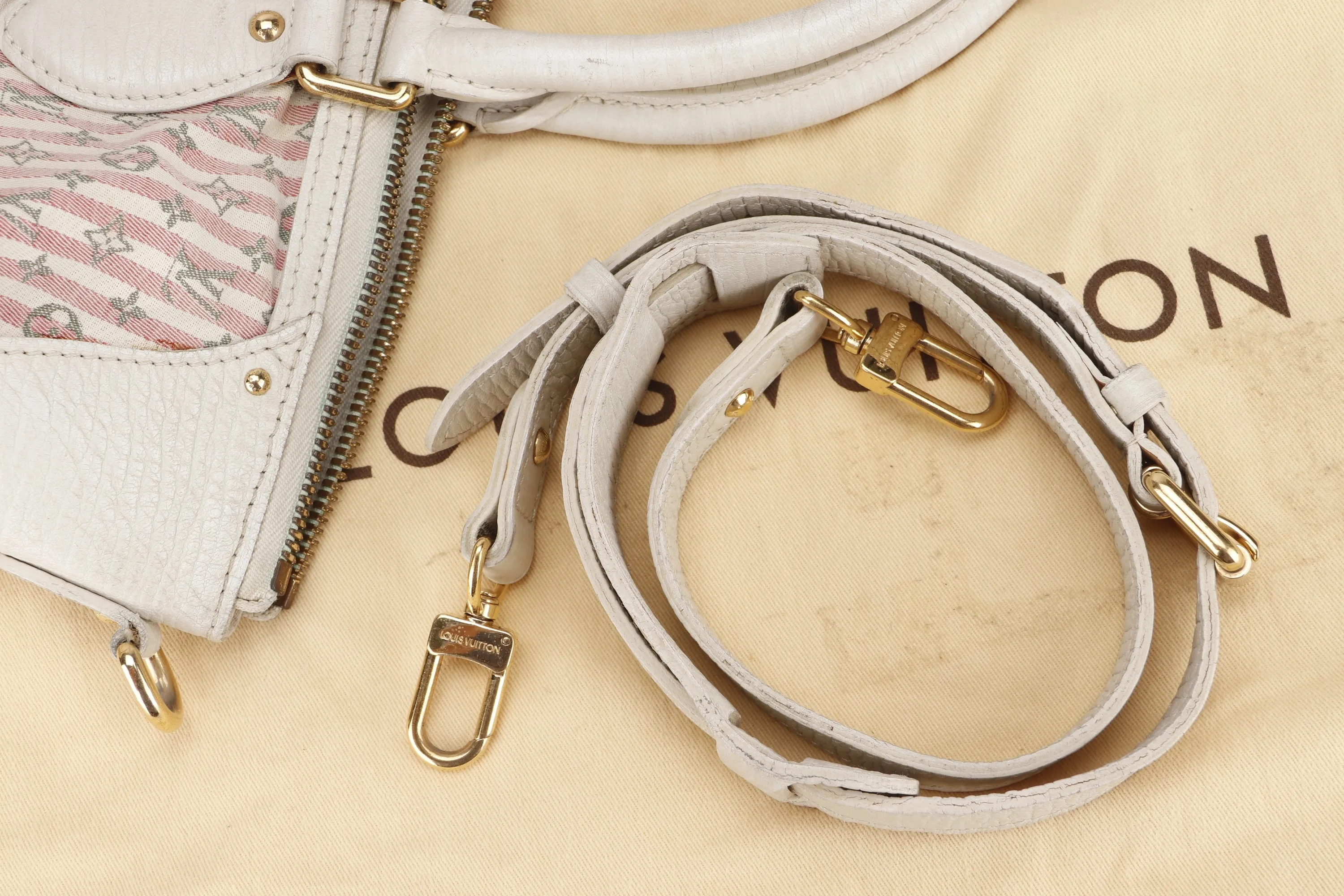 LOUIS VUITTON MINI LIN PINK CANVAS TWO WAY USE SHOULDER BAG, WITH STRAP & DUST COVER