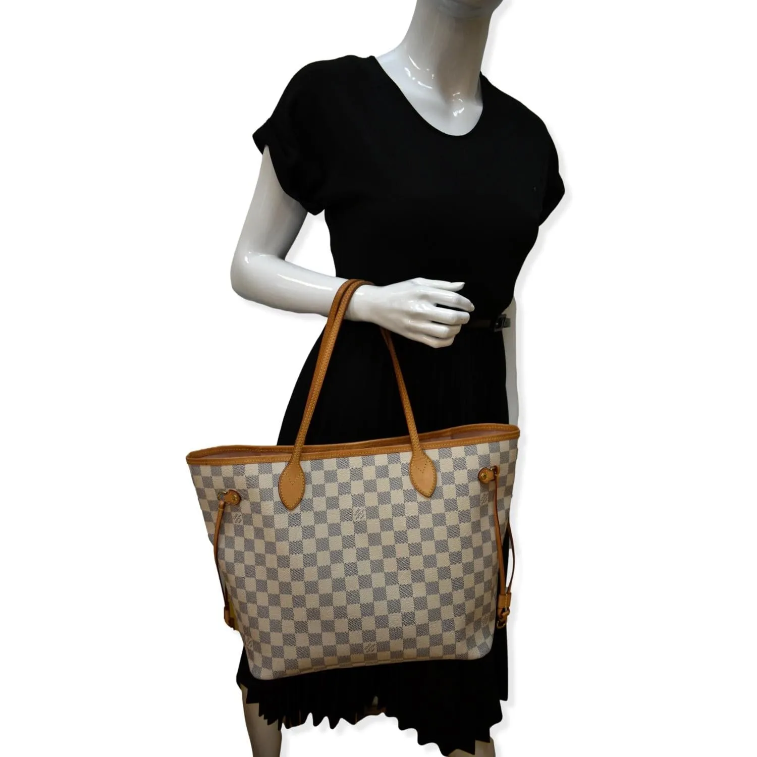 LOUIS VUITTON  Neverfull MM Damier Azur Shoulder Bag White