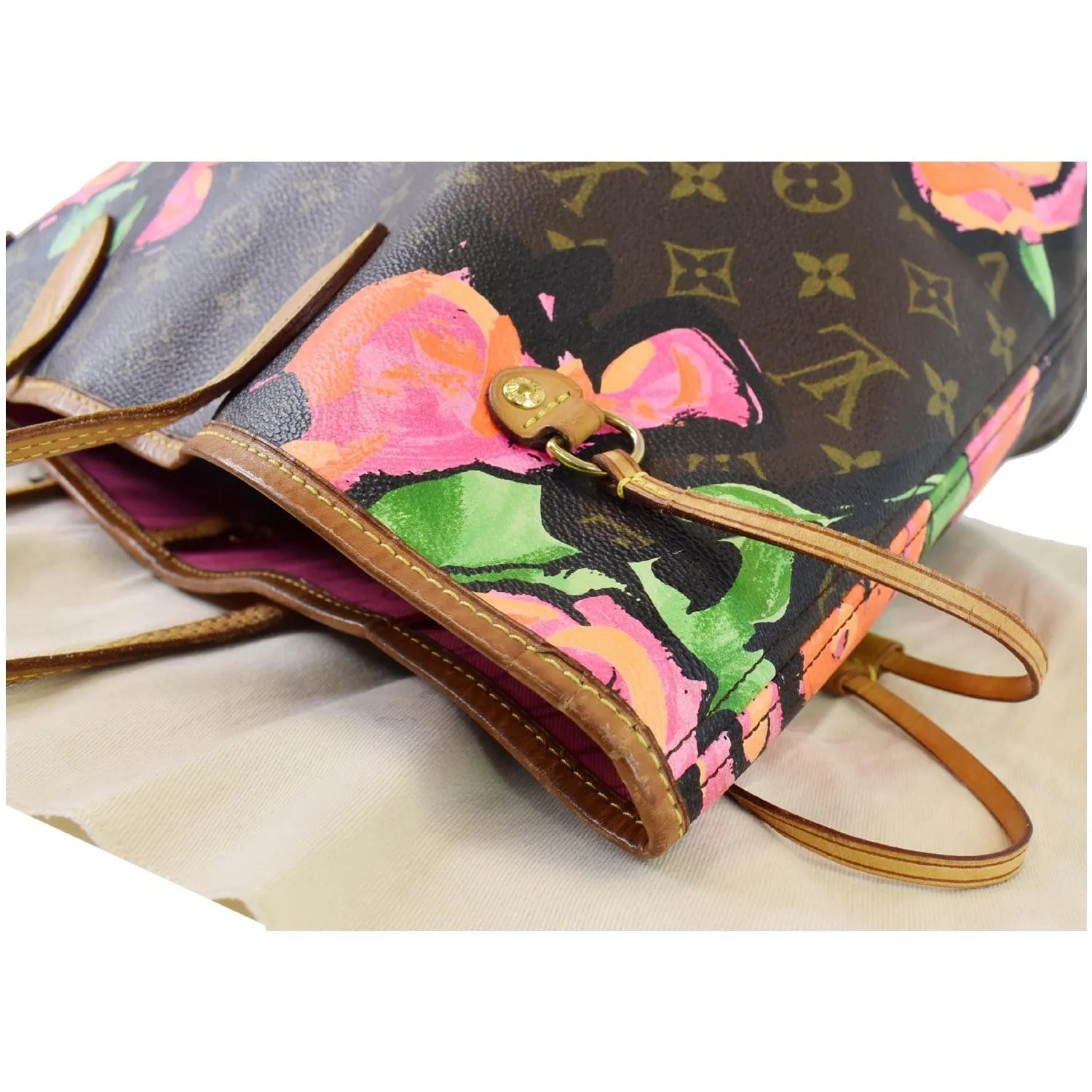 LOUIS VUITTON Neverfull MM Roses Monogram Canvas Shoulder Bag Brown