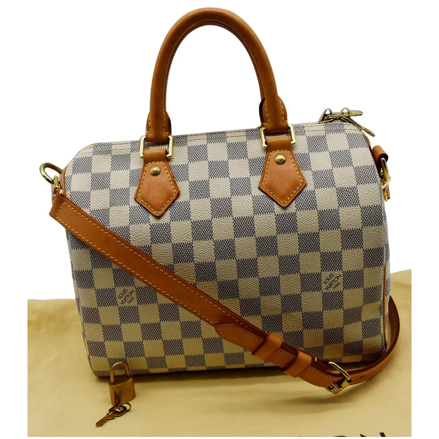 LOUIS VUITTON Speedy 25 Bandouliere Damier Azur Shoulder Bag White