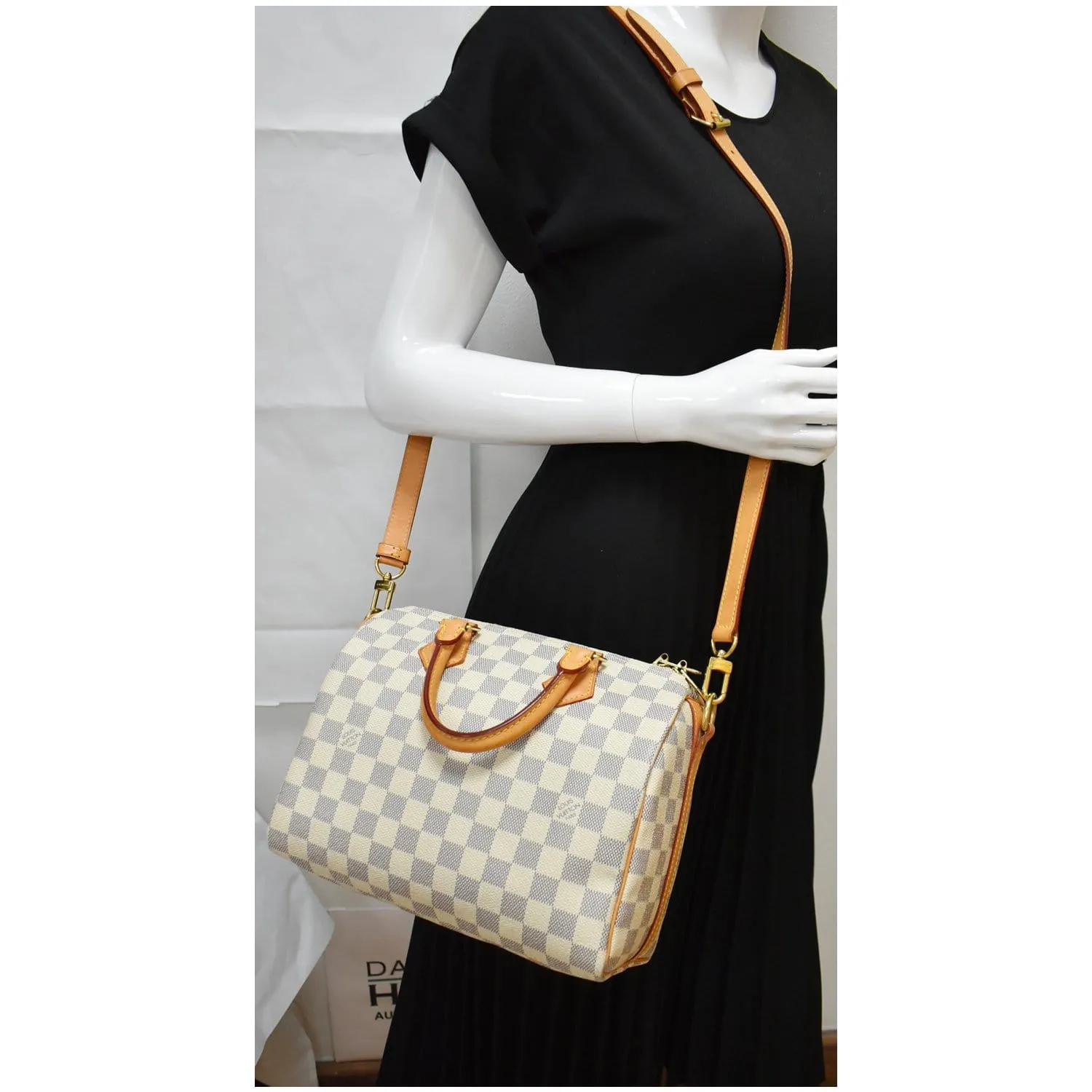 LOUIS VUITTON Speedy 25 Bandouliere Damier Azur Shoulder Bag White
