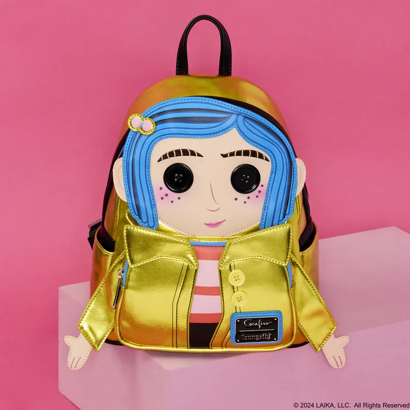 Loungefly Coraline 15th Anniversary Laika Doll Metallic Cosplay Mini Backpack