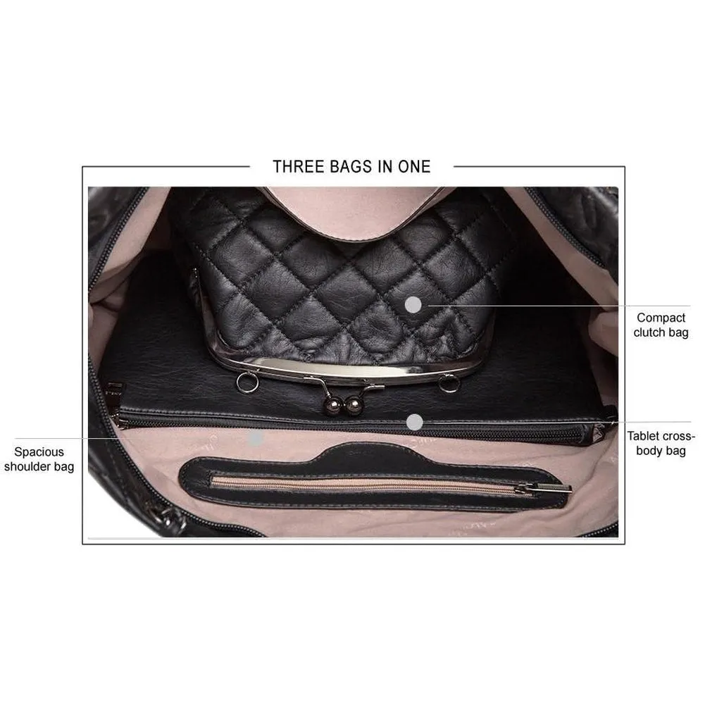 <bold>Tote Crossbody Bag & Purse Set <br>Vegan-Leather