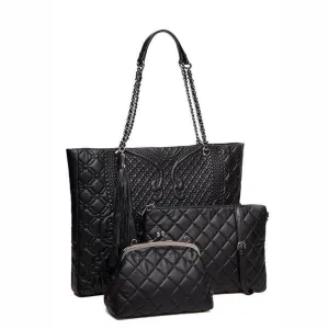 <bold>Tote Crossbody Bag & Purse Set <br>Vegan-Leather