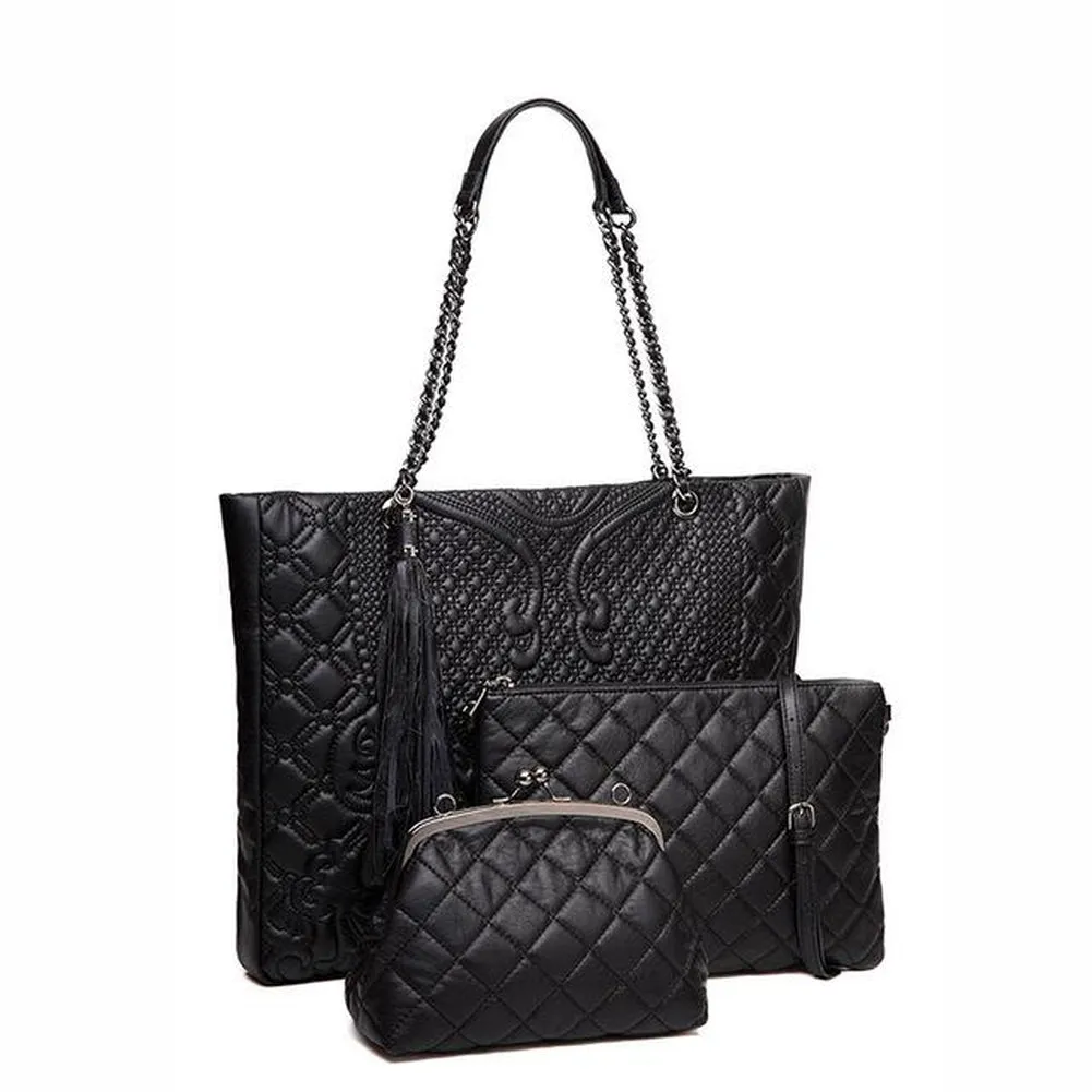 <bold>Tote Crossbody Bag & Purse Set <br>Vegan-Leather