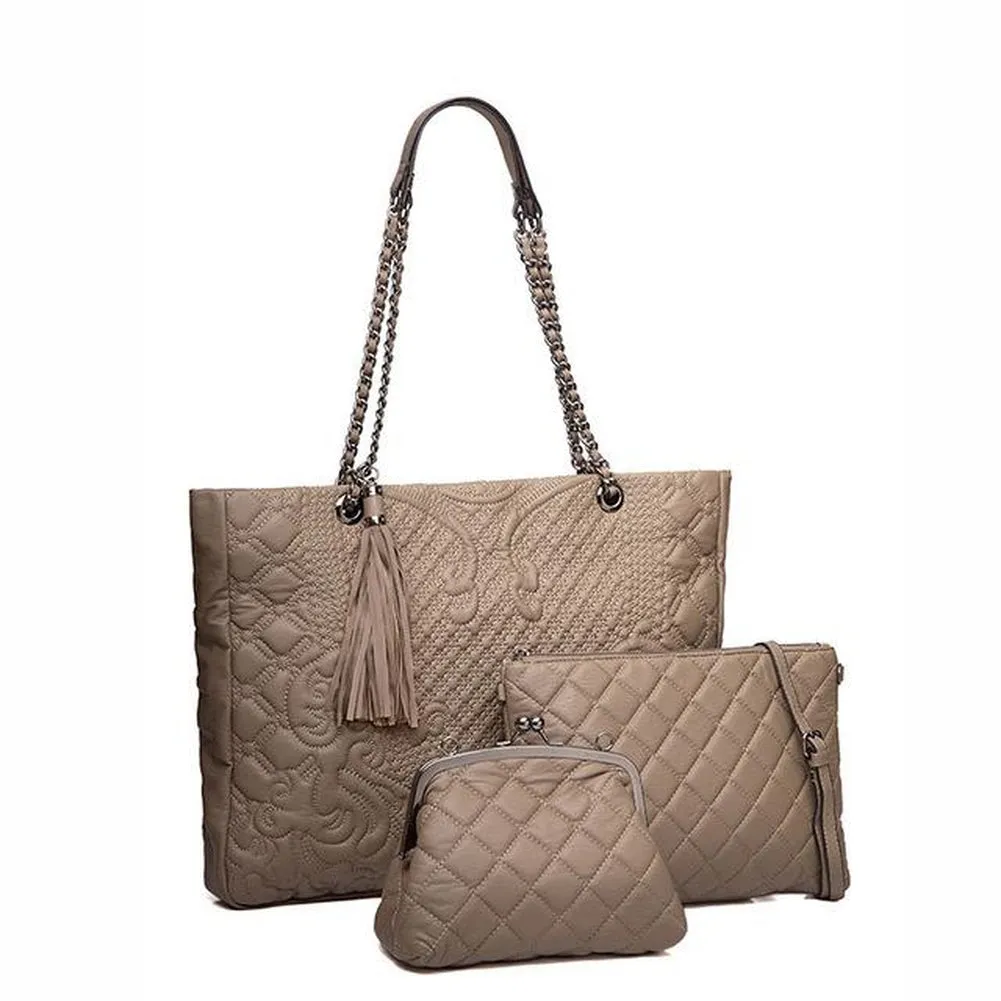 <bold>Tote Crossbody Bag & Purse Set <br>Vegan-Leather