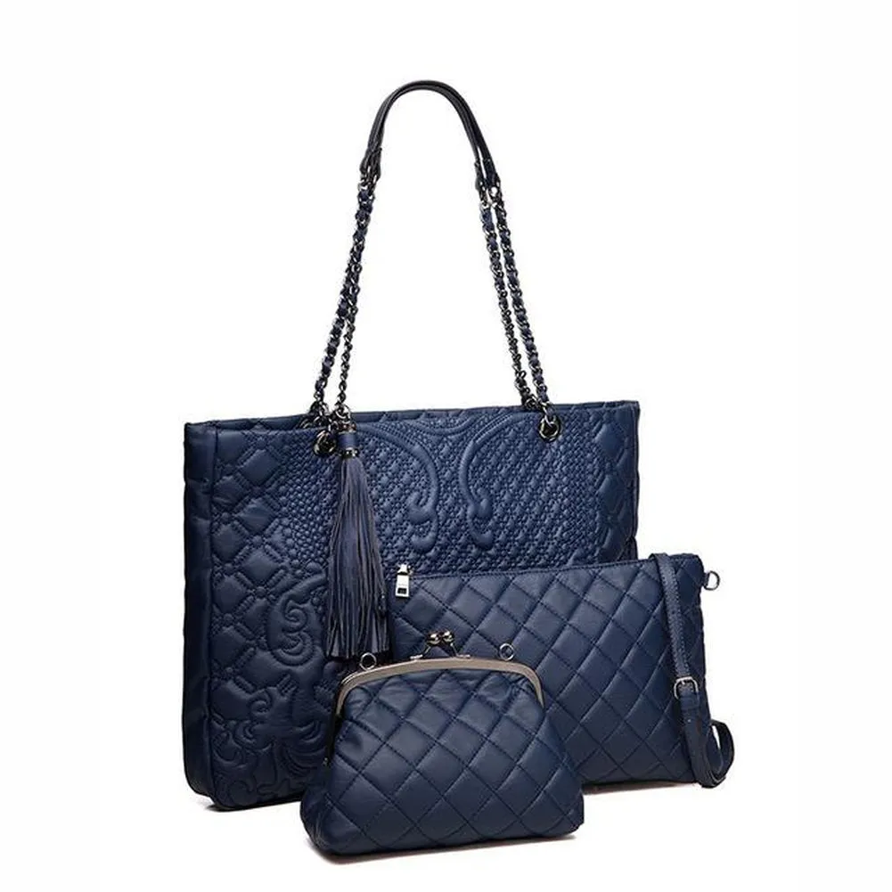<bold>Tote Crossbody Bag & Purse Set <br>Vegan-Leather