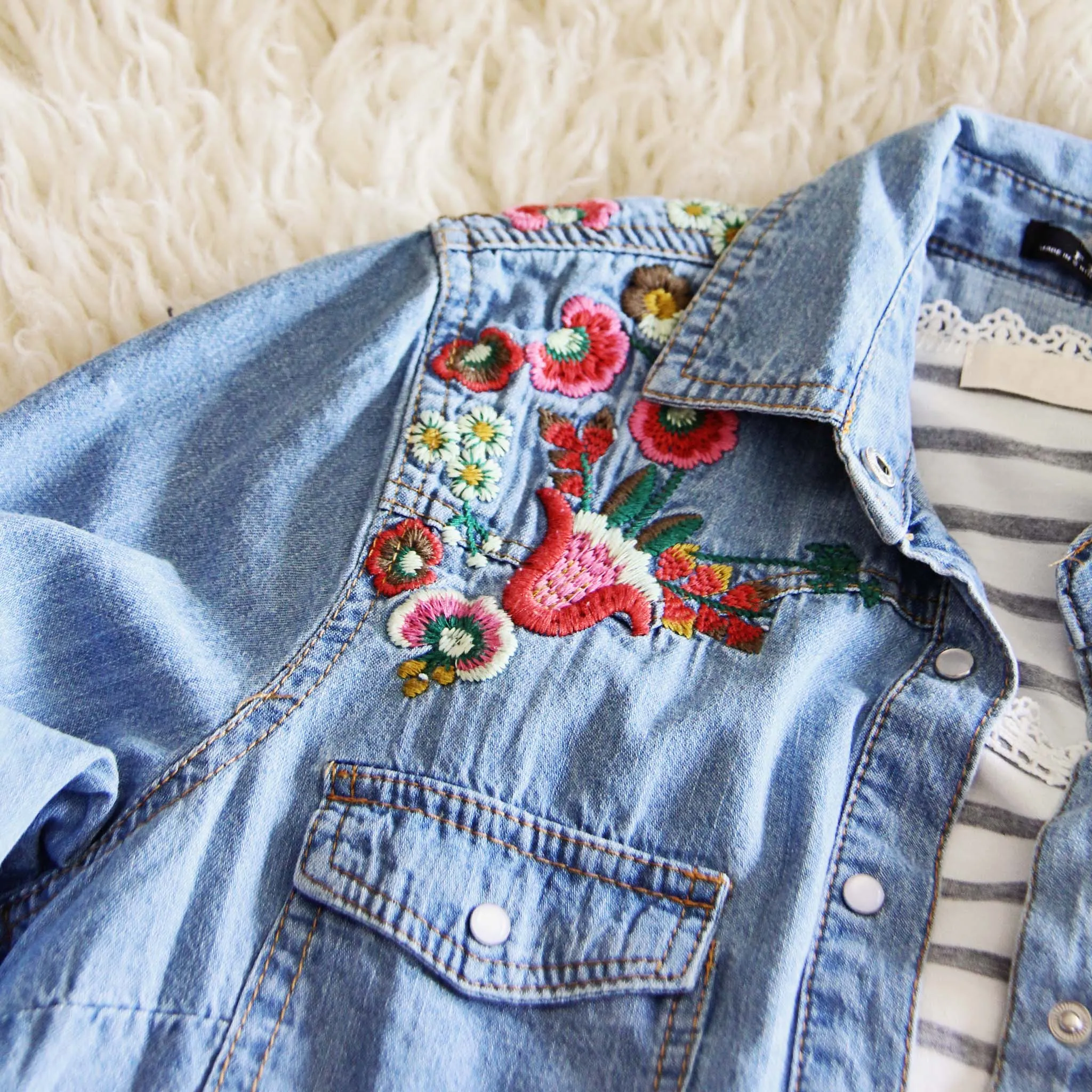 Lucky Embroidered Denim Top