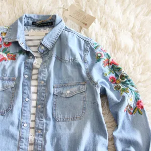 Lucky Embroidered Denim Top