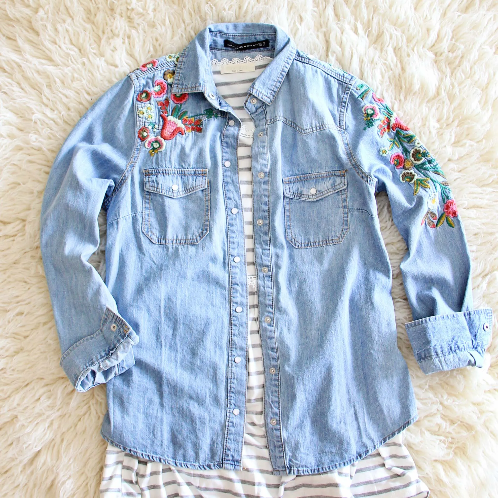 Lucky Embroidered Denim Top