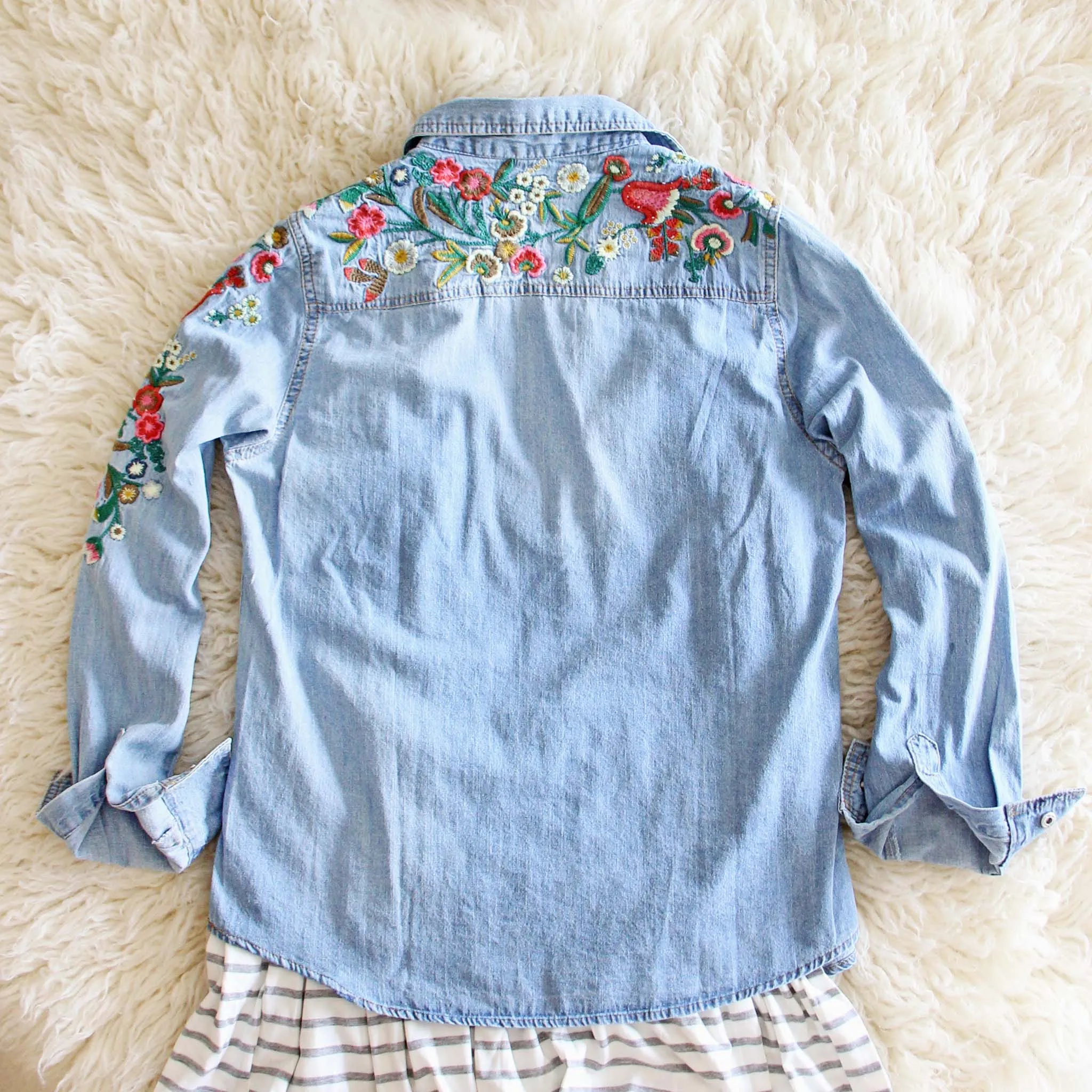 Lucky Embroidered Denim Top