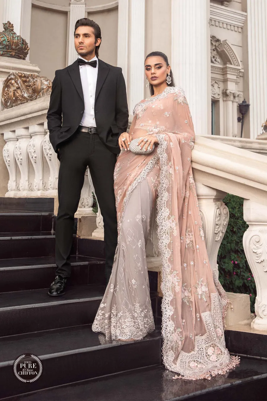 Maria.B | Embroidered Chiffon Collection '23 | MPC-23-105 Peach and grey