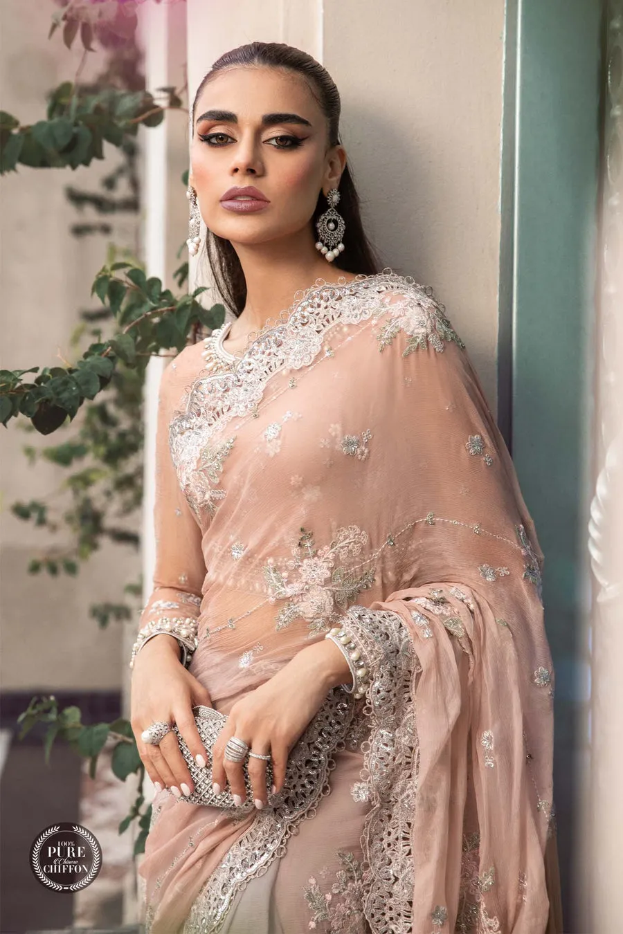 Maria.B | Embroidered Chiffon Collection '23 | MPC-23-105 Peach and grey