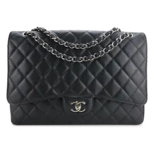 Maxi Jumbo Classic Single Flap Bag in Black Caviar