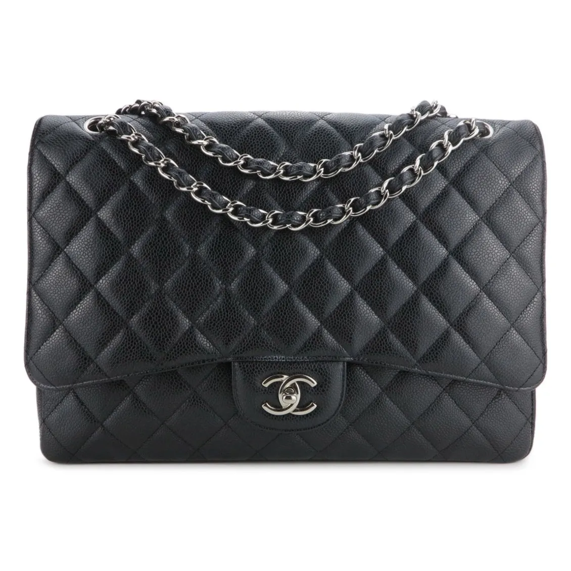 Maxi Jumbo Classic Single Flap Bag in Black Caviar