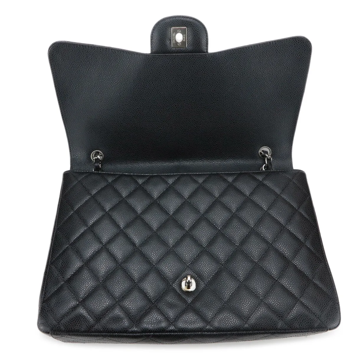 Maxi Jumbo Classic Single Flap Bag in Black Caviar