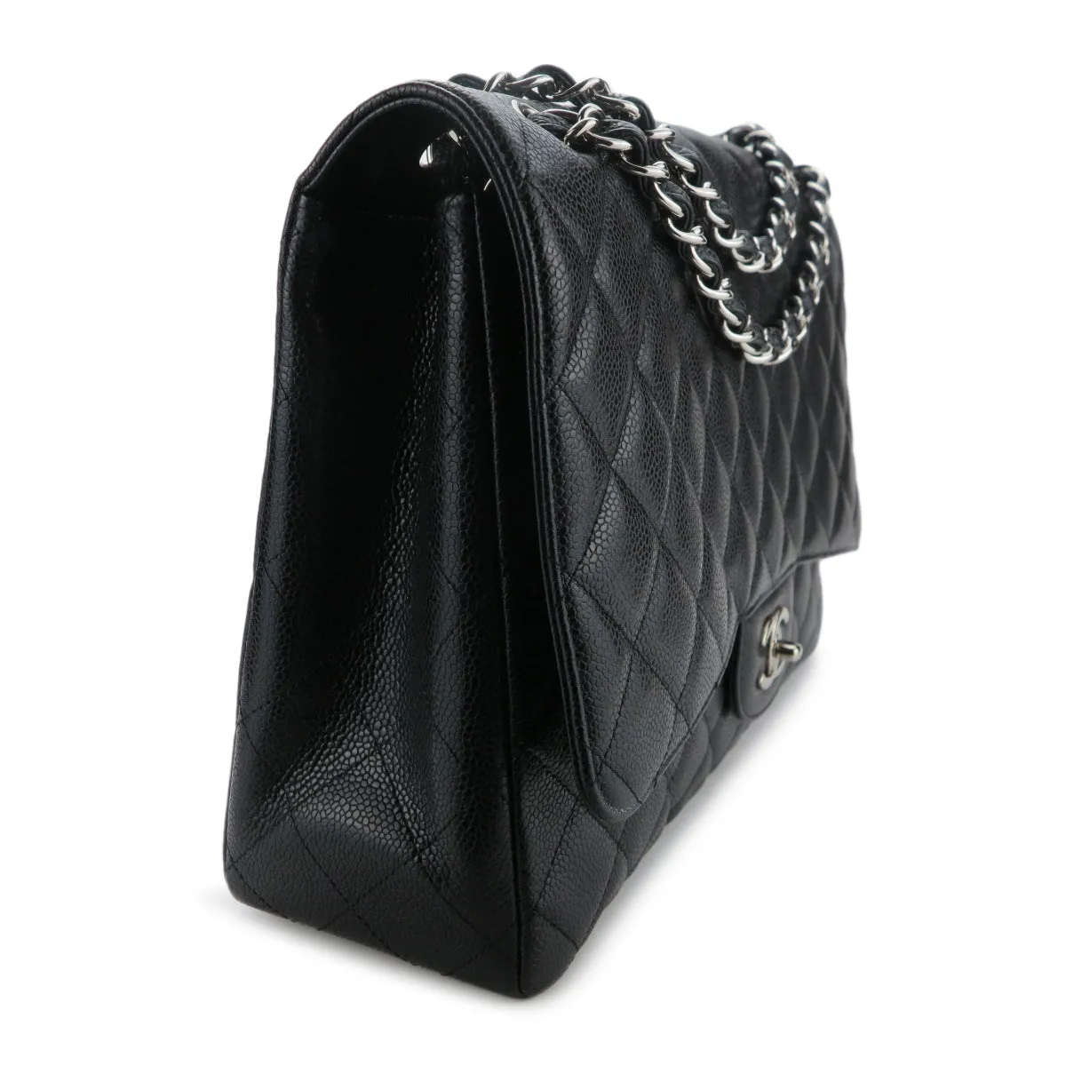 Maxi Jumbo Classic Single Flap Bag in Black Caviar