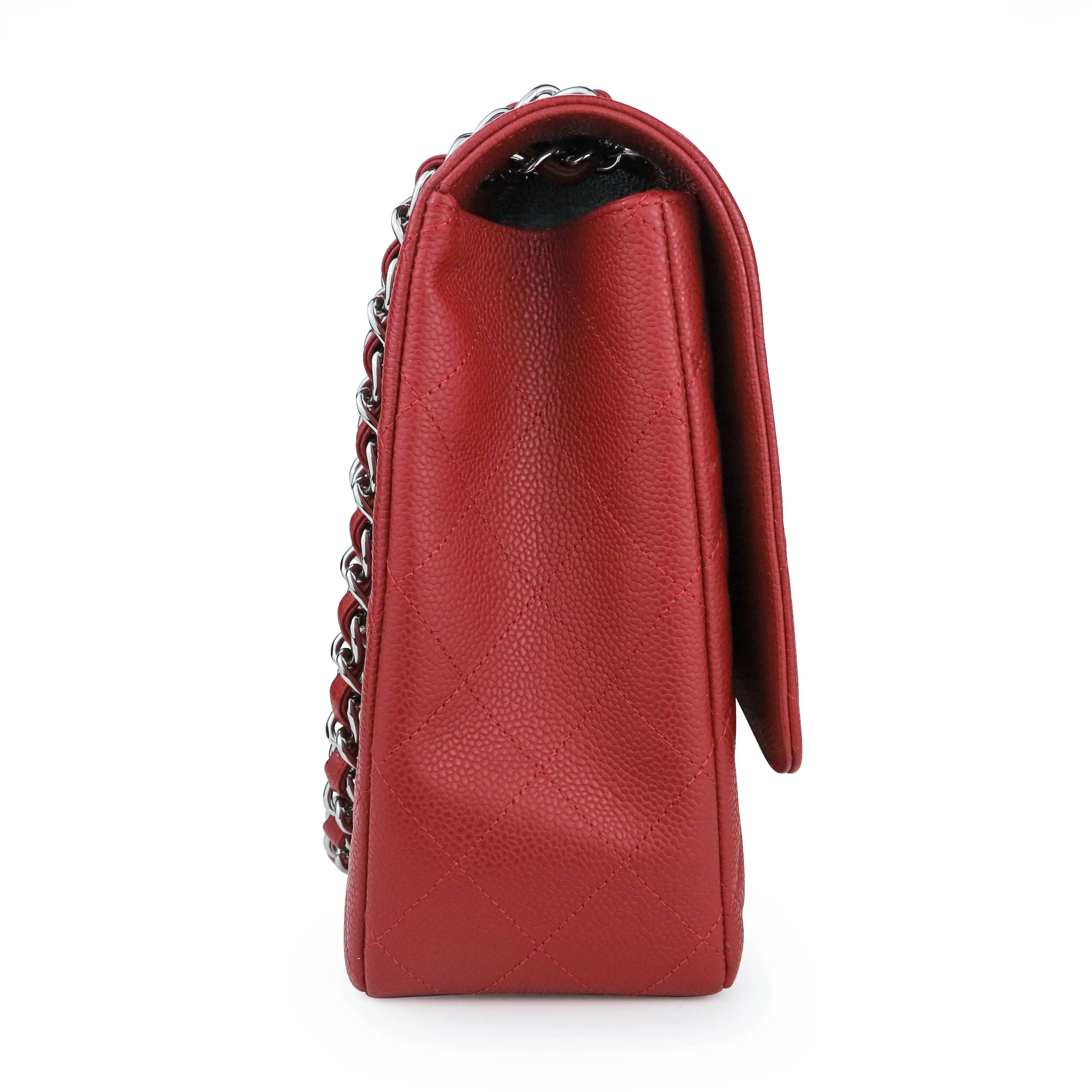 Maxi Jumbo Classic Single Flap Bag in Red Caviar