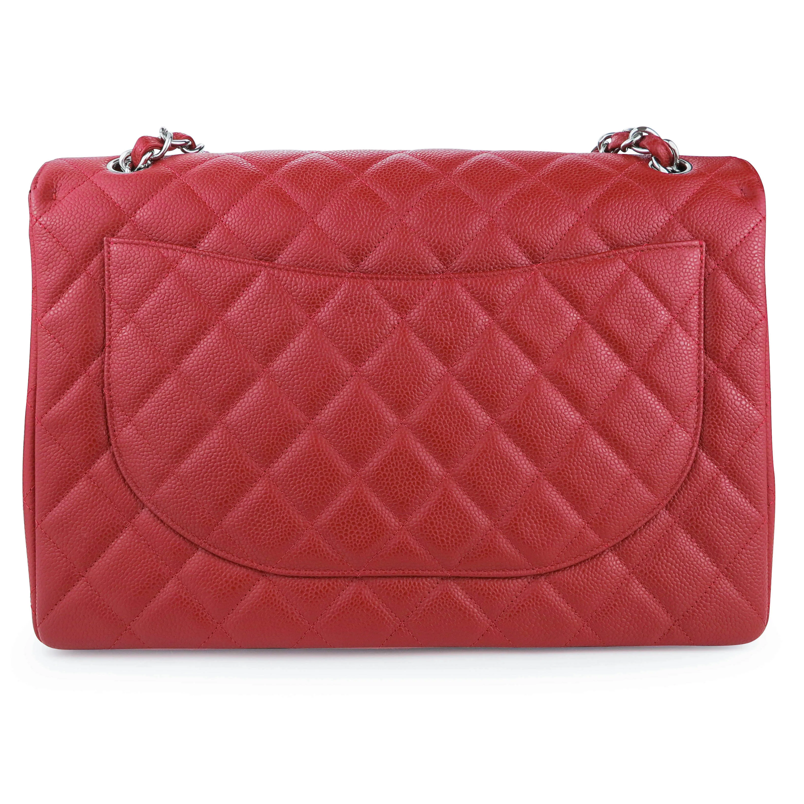 Maxi Jumbo Classic Single Flap Bag in Red Caviar