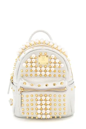 MCM Silver Mini Stud and Pearl Detail Backpack