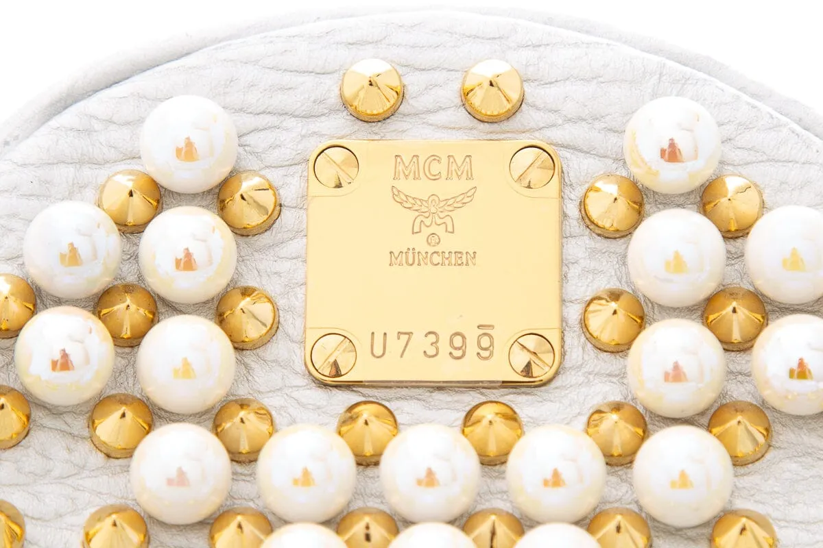 MCM Silver Mini Stud and Pearl Detail Backpack