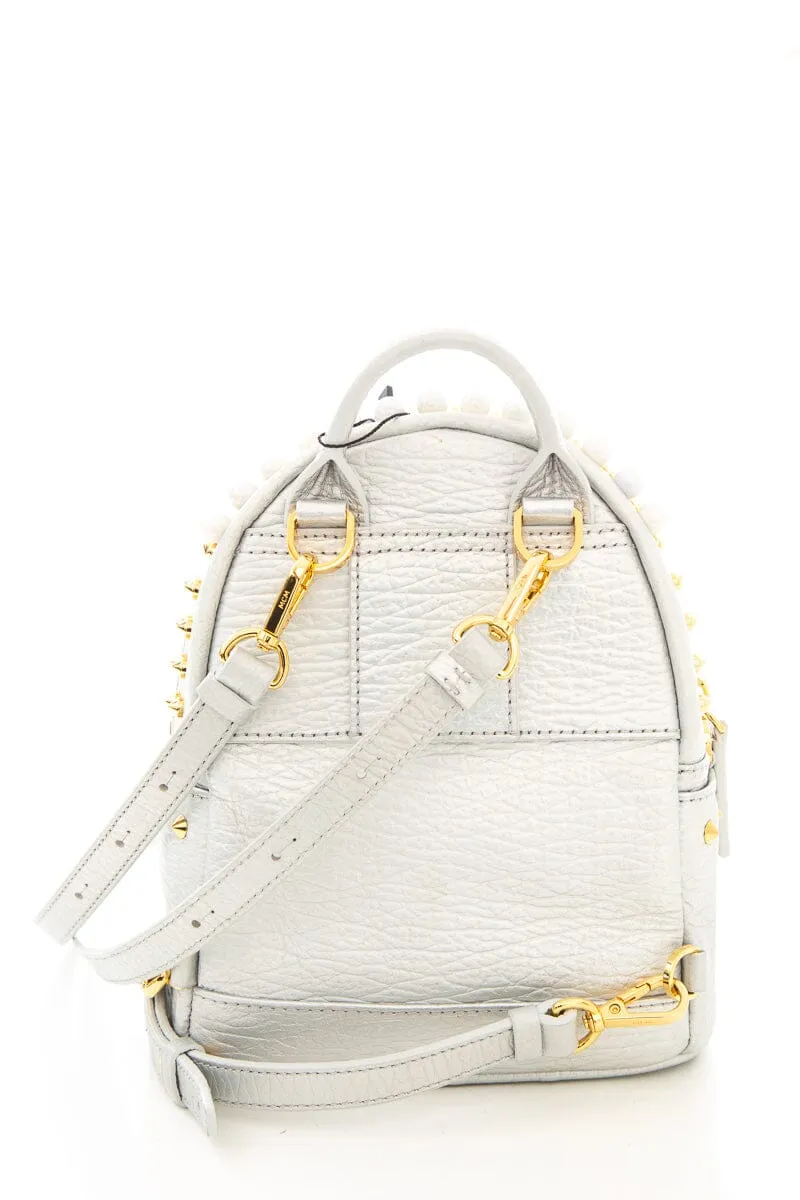 MCM Silver Mini Stud and Pearl Detail Backpack