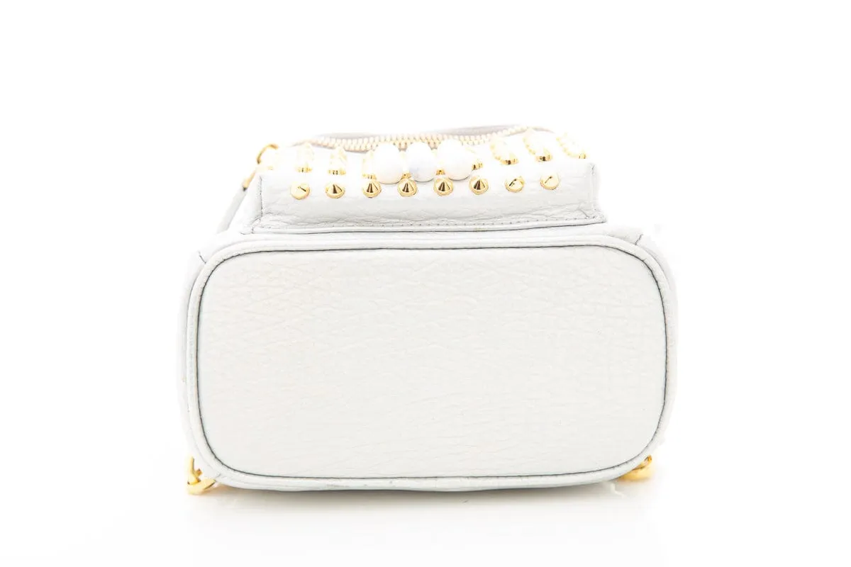 MCM Silver Mini Stud and Pearl Detail Backpack