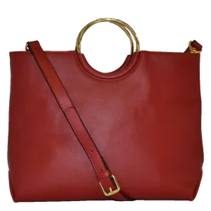 MILLFIELD - Red Structured Leather Ring Handle Bag