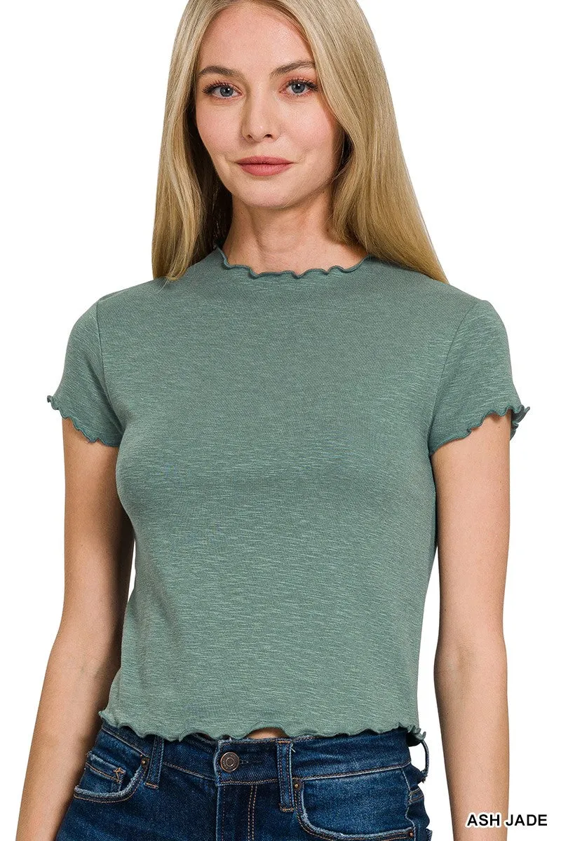 MODAL SLUB LETTUCE TRIMMED CROPPED TEE
