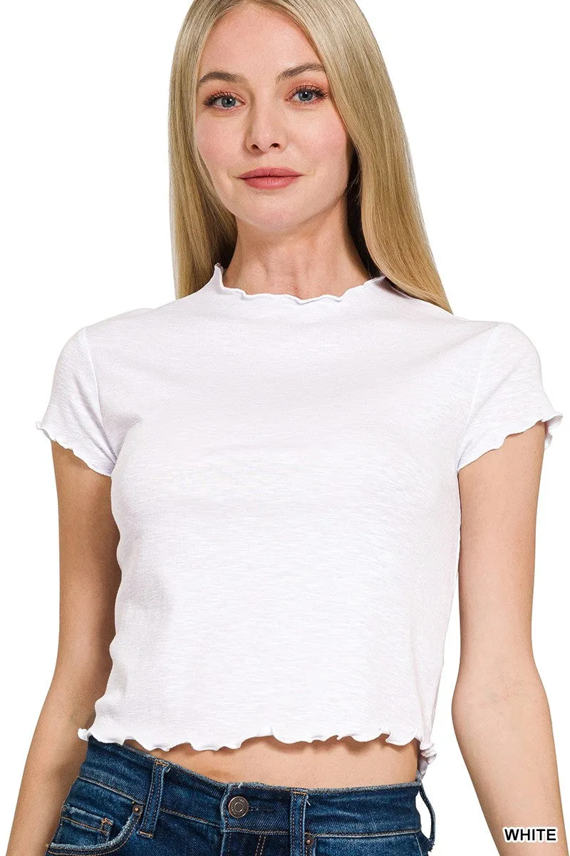MODAL SLUB LETTUCE TRIMMED CROPPED TEE